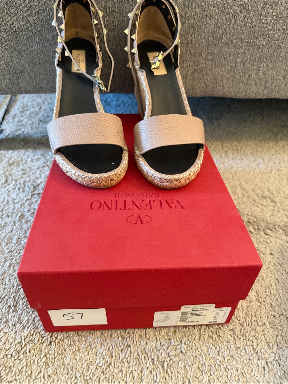 Valentino Garavani Blush Pink Studded Espadrille Wedge Sandals